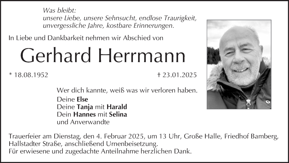  Traueranzeige für Gerhard Herrmann vom 01.02.2025 aus MGO