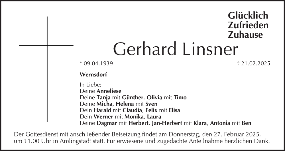  Traueranzeige für Gerhard Linsner vom 25.02.2025 aus MGO