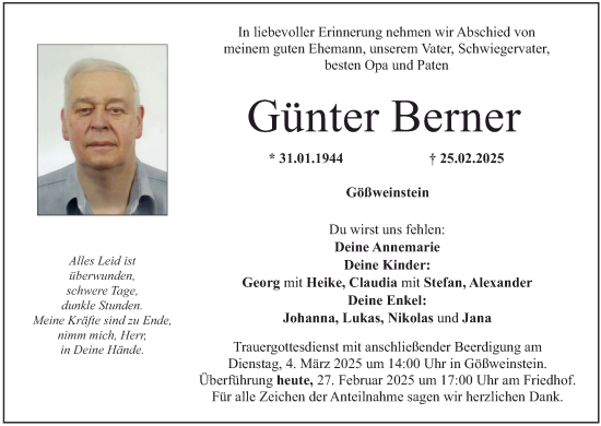 Anzeige von Günter Berner von MGO