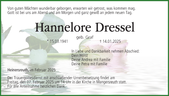 Anzeige von Hannelore Dressel von MGO