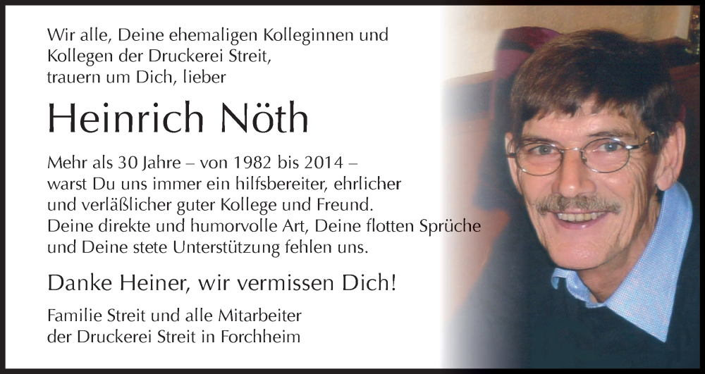  Traueranzeige für Heinrich Nöth vom 08.02.2025 aus MGO