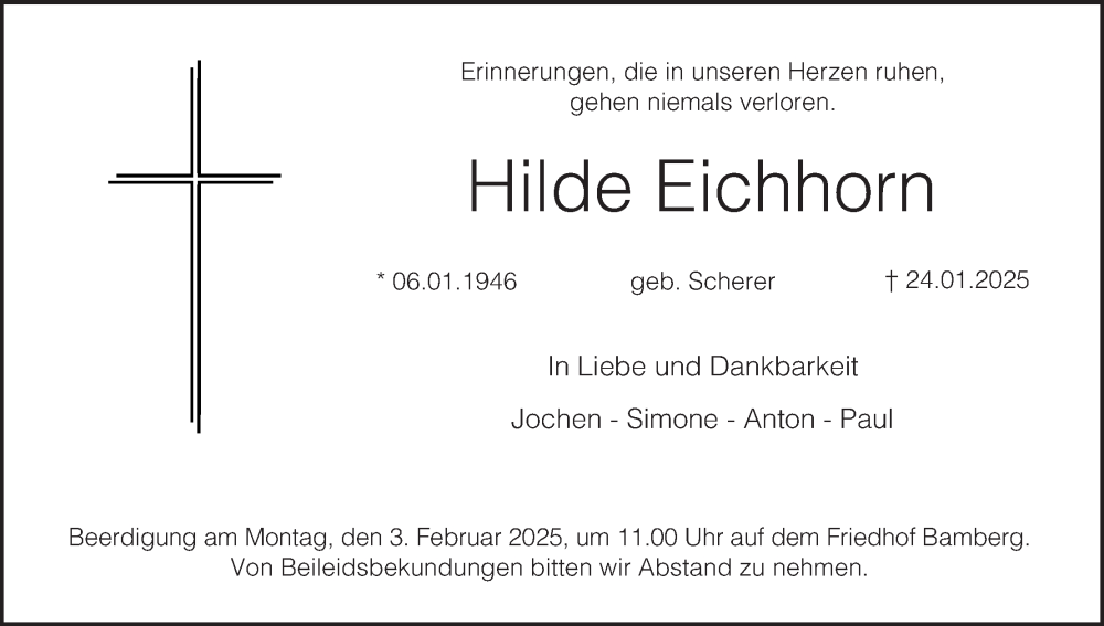  Traueranzeige für Hilde Eichhorn vom 01.02.2025 aus MGO