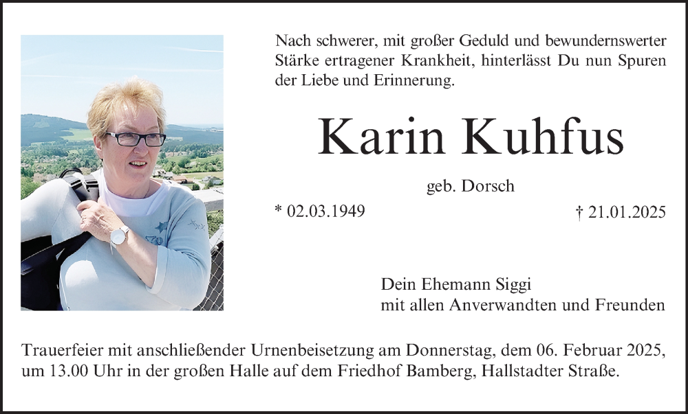  Traueranzeige für Karin Kuhfus vom 01.02.2025 aus MGO