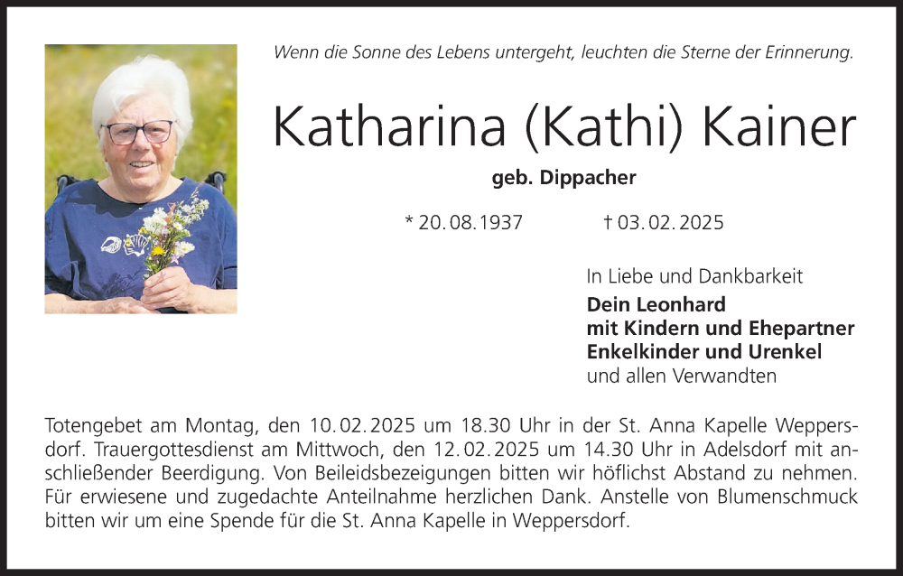  Traueranzeige für Katharina Kainer vom 08.02.2025 aus MGO