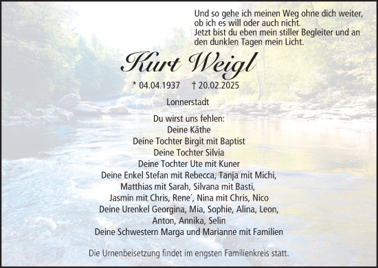 Anzeige von Kurt Weigl von MGO