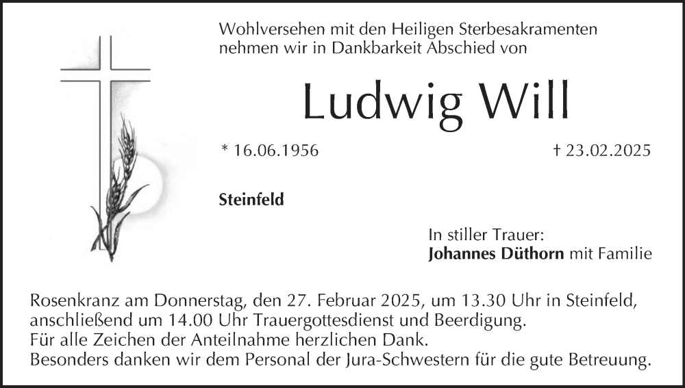  Traueranzeige für Ludwig Will vom 25.02.2025 aus MGO