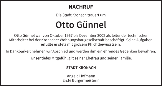 Anzeige von Otto Günnel von MGO