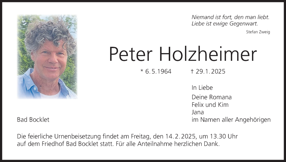  Traueranzeige für Peter Holzheimer vom 08.02.2025 aus MGO