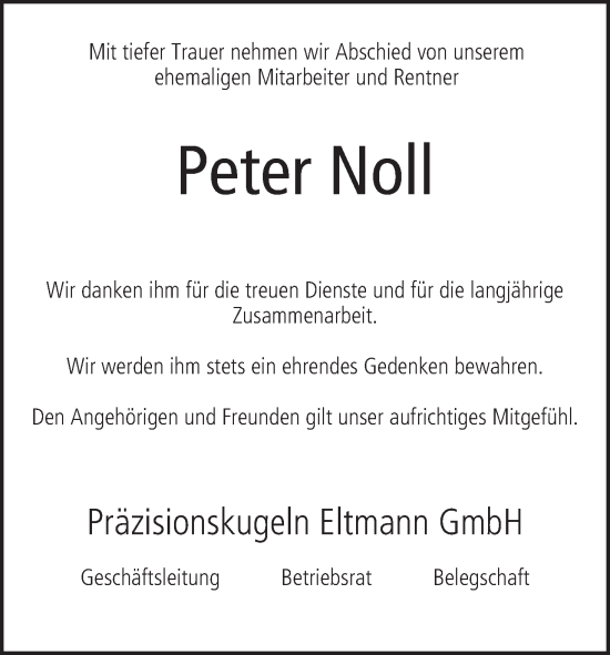 Anzeige von Peter Noll von MGO