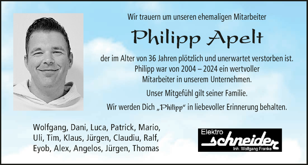  Traueranzeige für Philipp Apelt vom 01.02.2025 aus MGO