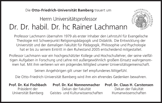 Anzeige von Rainer Lachmann von MGO