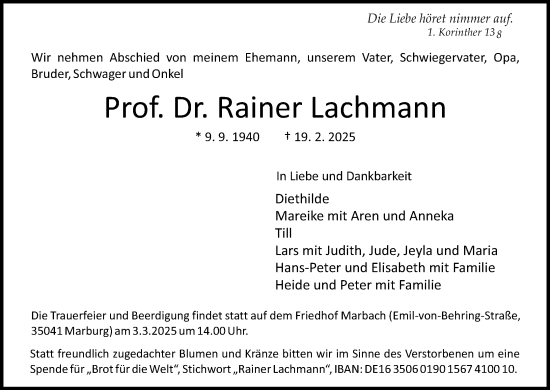 Anzeige von Rainer Lachmann von MGO