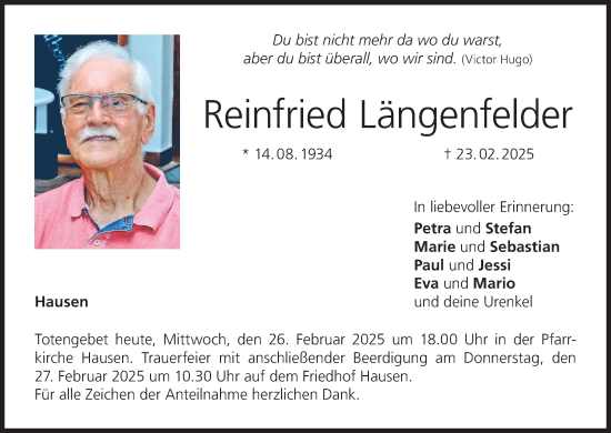 Anzeige von Reinfried Längenfelder von MGO