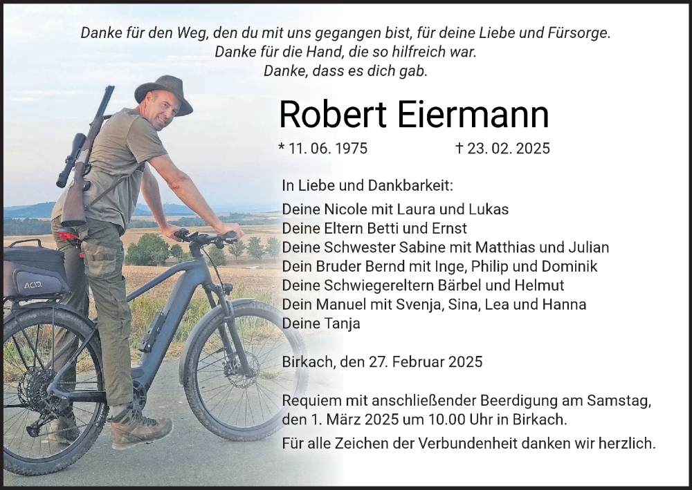  Traueranzeige für Robert Eiermann vom 27.02.2025 aus MGO