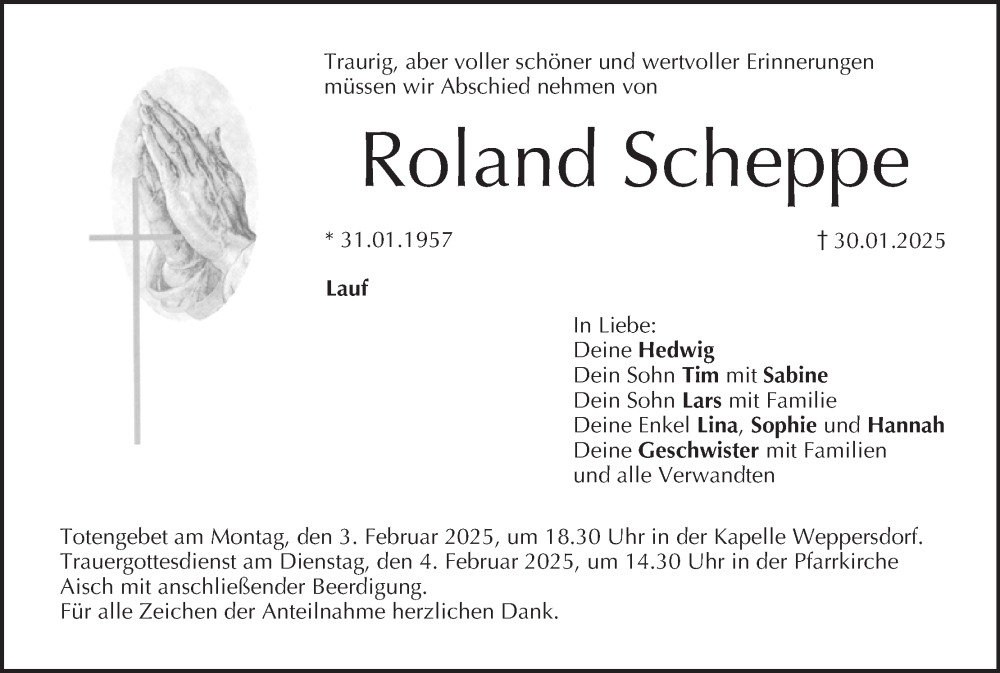  Traueranzeige für Roland Scheppe vom 01.02.2025 aus MGO