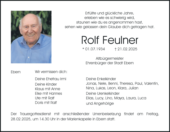 Anzeige von Rolf Feulner von MGO