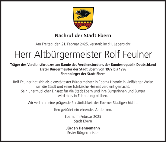 Anzeige von Rolf Feulner von MGO