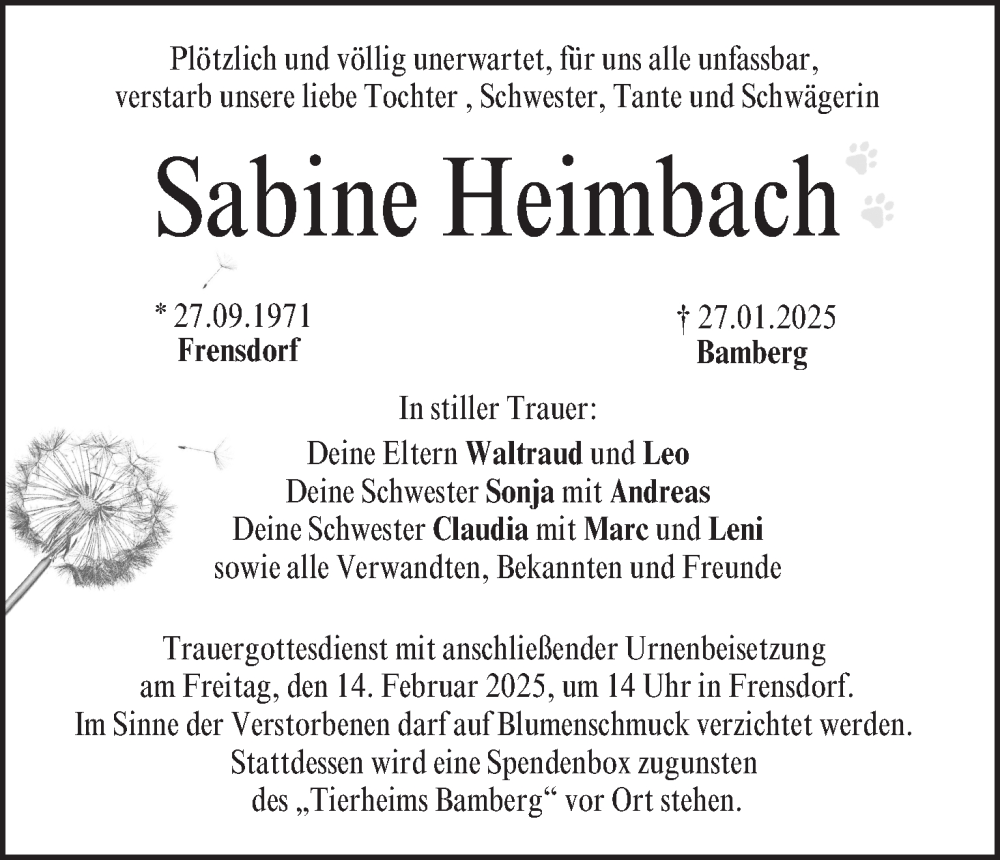  Traueranzeige für Sabine Heimbach vom 08.02.2025 aus MGO