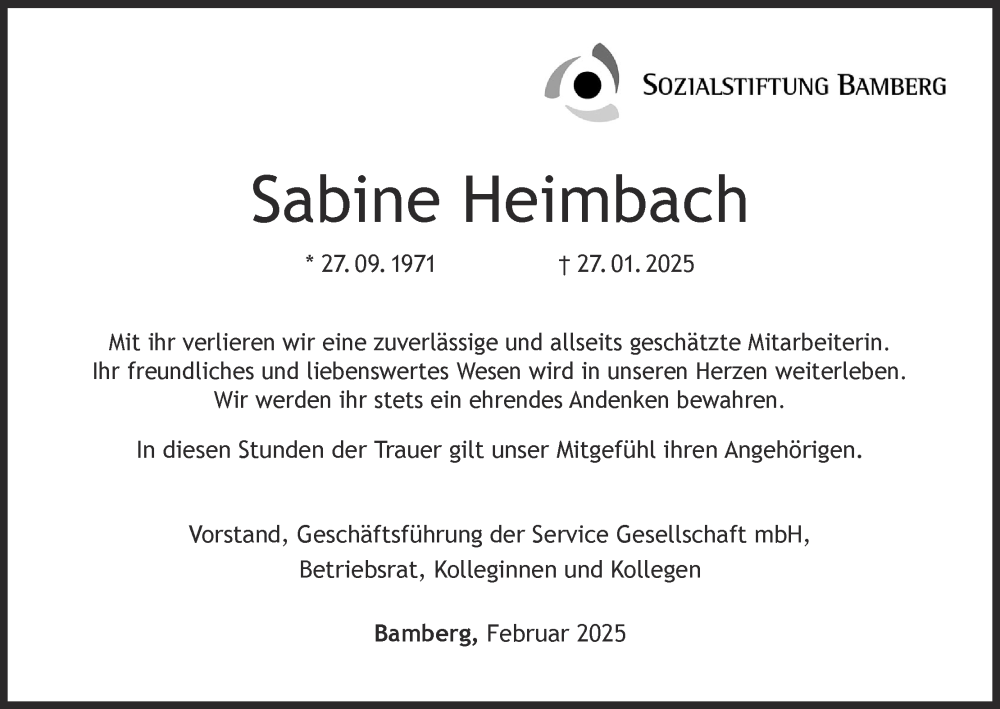  Traueranzeige für Sabine Heimbach vom 08.02.2025 aus MGO