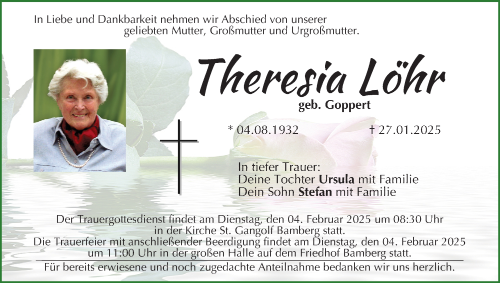  Traueranzeige für Theresia Löhr vom 01.02.2025 aus MGO