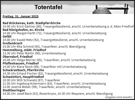 Anzeige von Totentafel vom 31.01.2025 von MGO