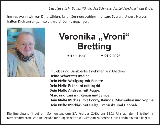 Anzeige von Veronika Bretting von MGO