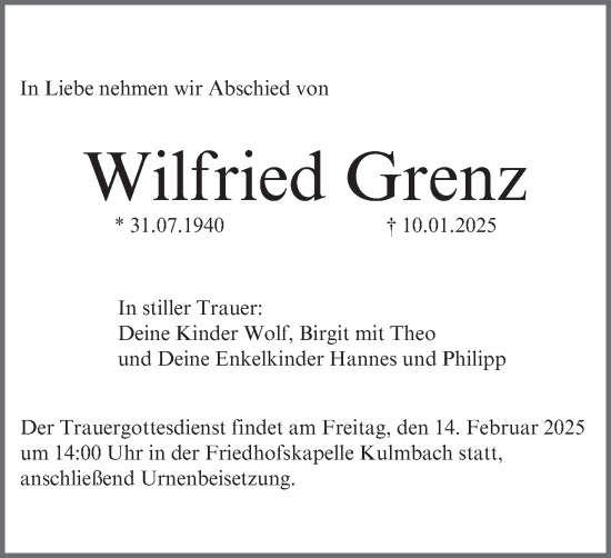 Anzeige von Wilfried Grenz von MGO