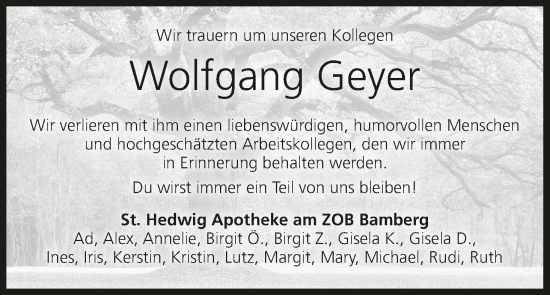 Anzeige von Wolfgang Geyer von MGO