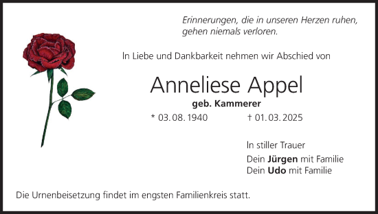 Anzeige von Anneliese Appel von MGO