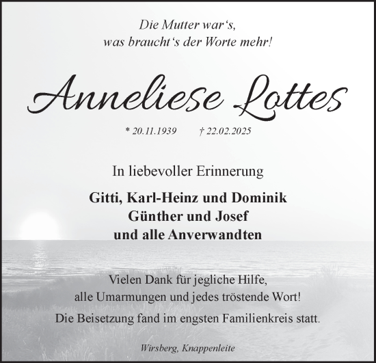 Anzeige von Anneliese Lottes von MGO