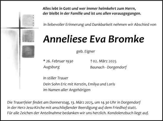 Anzeige von Anneliese Eva Bromke von MGO