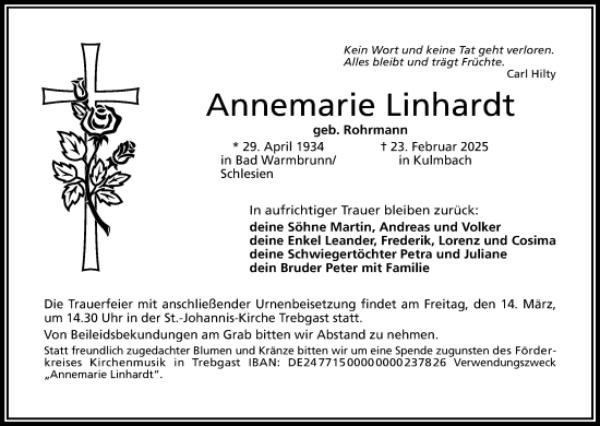 Anzeige von Annemarie Linhardt von MGO