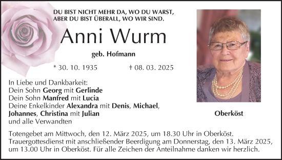 Anzeige von Anni Wurm von MGO