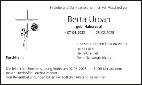 Anzeige von Berta Urban von MGO