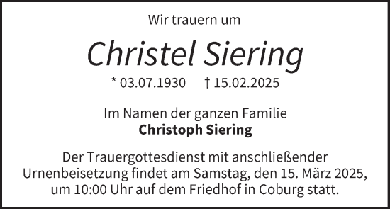 Anzeige von Christel Siering von MGO