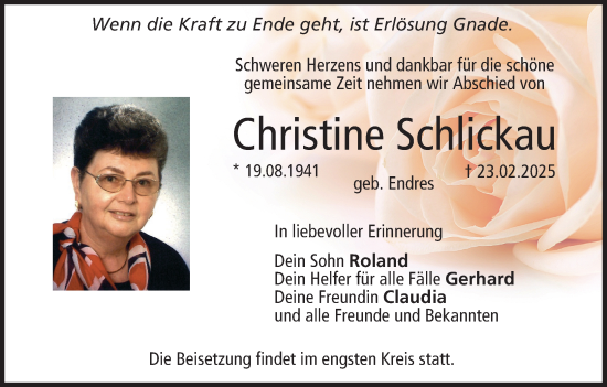 Anzeige von Christine Schlickau von MGO