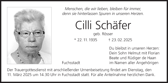 Anzeige von Cilli Schäfer von MGO