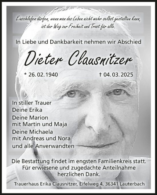 Anzeige von Dieter Clausnitzer von MGO