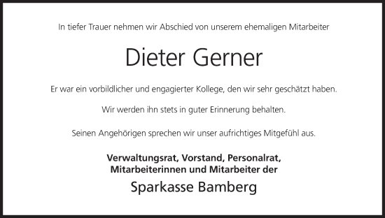 Anzeige von Dieter Gerner von MGO