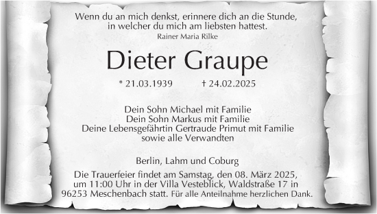 Anzeige von Dieter Graupe von MGO