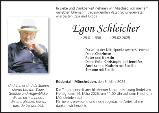 Anzeige von Egon Schleicher von MGO