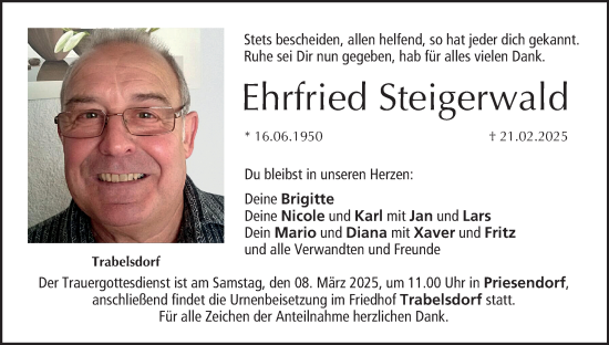 Anzeige von Ehrfried Steigerwald von MGO