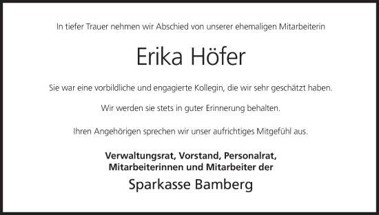 Anzeige von Erika Höfer von MGO