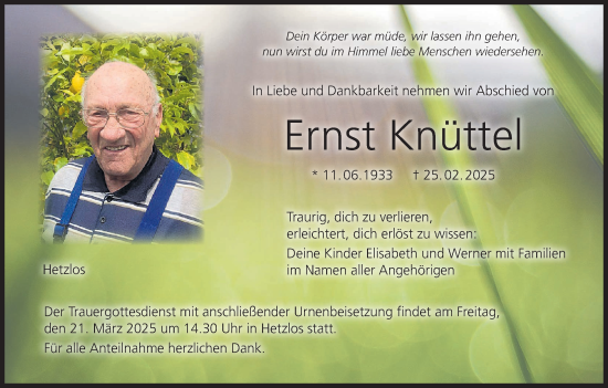 Anzeige von Ernst Knüttel von MGO