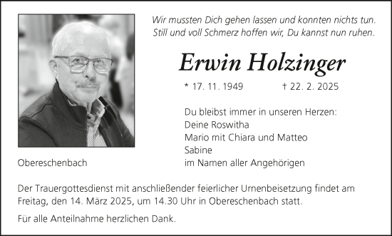 Anzeige von Erwin Holzinger von MGO