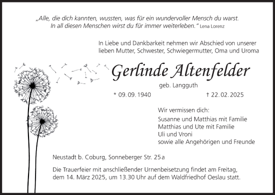 Anzeige von Gerlinde Altenfelder von MGO