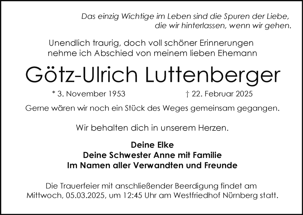  Traueranzeige für Götz-Ulrich Luttenberger vom 01.03.2025 aus MGO