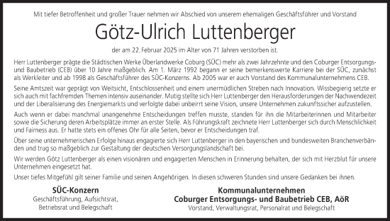 Anzeige von Götz-Ulrich Luttenberger von MGO