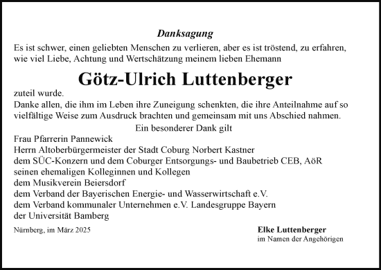 Anzeige von Götz-Ulrich Luttenberger von MGO