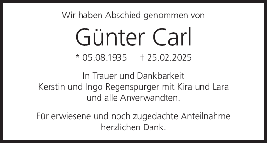 Anzeige von Günter Carl von MGO